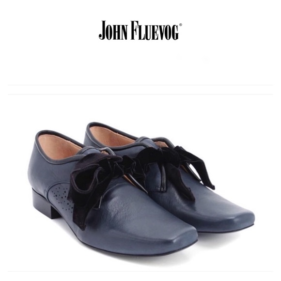 John Fluevog Shoes - JOHN FLUEVOG TIME ERA LEATHER SHOE WITH VELVET RIBBON in dark navy blue